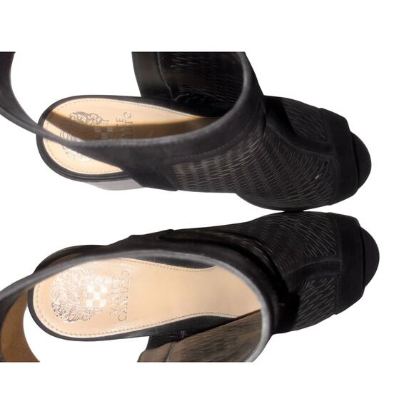 Vince Camuto Womens Sz 10.5M Black Suede Lavette Perforated Peep Toe Pumps Boots - Picture 8 of 9